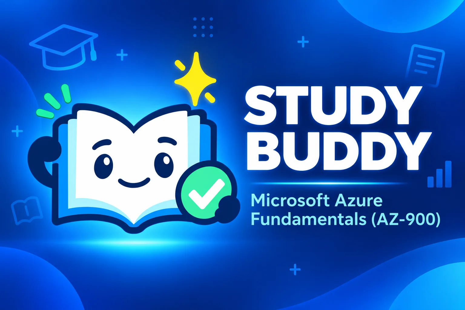 Study Buddy dashboard featuring AZ-900 lessons, quizzes, study progress, and certification preparation tools.